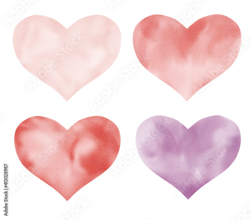 Obraz na płótnie Love hearts watercolor clipart. Hand drawn illustration isolated on white. w salonie