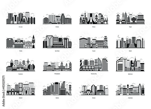  Pack of Buildings Glyph Illustrations 