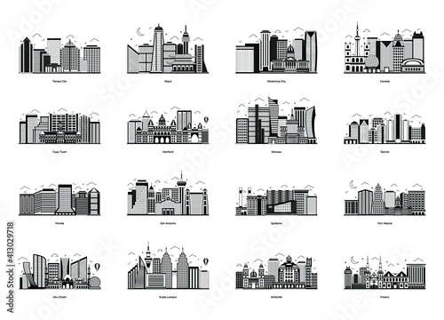 Photography Pack of City Landmarks Glyph Illustrations
