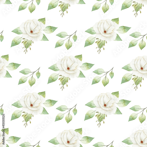 Obraz na płótnie Watercolor white flowers digital paper. Hand painted clipart. Graphics for diy, wallpaper. w salonie