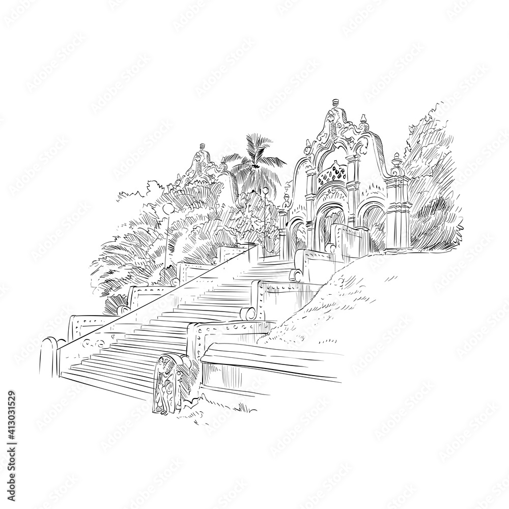 Kelja Raja Maha Viharah. Sri Lanka. Colombo. Buddhist temple in Celania. Hand drawn vector illustration. Kelja Raja Maha Viharah. Sri Lanka. Colombo. Buddhist temple in Celania. Hand drawn vector illustration.