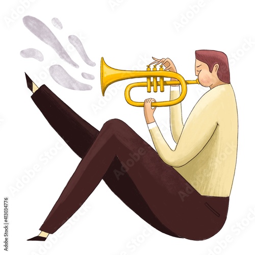 Photography Trumpet player, color illustration. Jazz trumpeter.