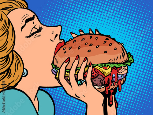 a woman eats a burger, lunch