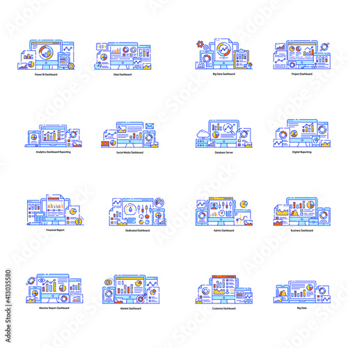 
Pack of Statistics and Data Dashboard Flat Illustrations 
