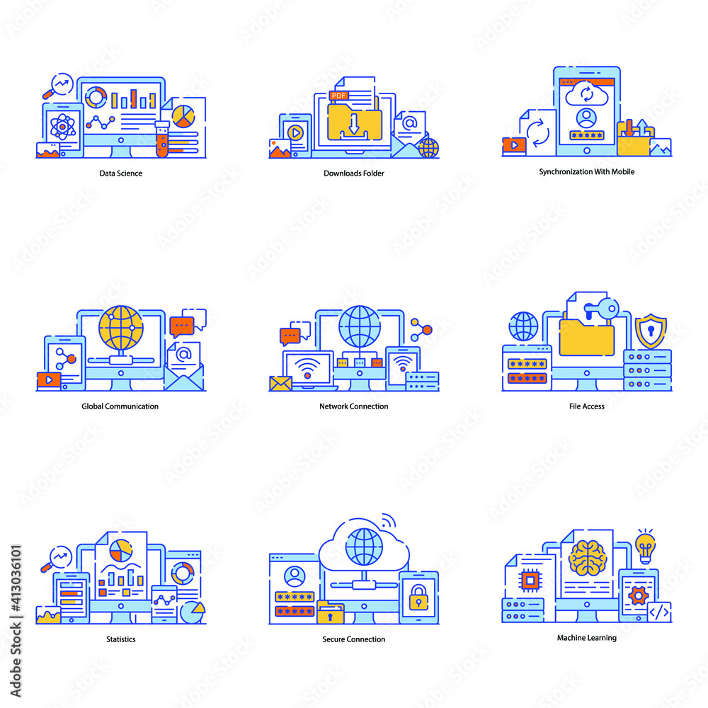 
Pack of Network Connection Flat Illustration 
