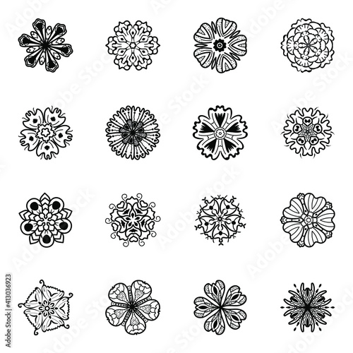 Fototapeta Naklejka Na Ścianę i Meble -  
Mandala Flowers Linear Icons Pack 
