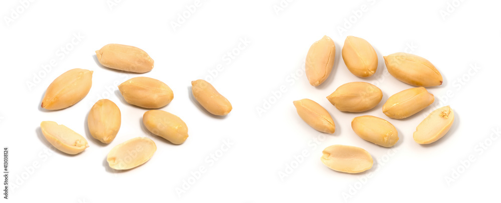 group of peeled peanuts isolated on white background group of peeled peanuts isolated on white background