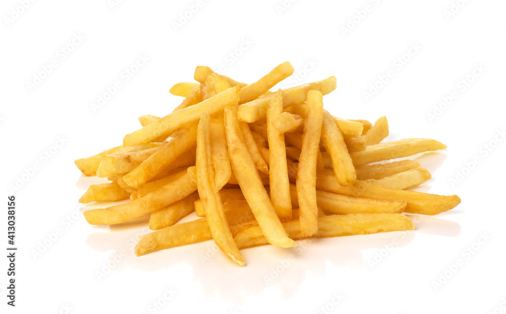 pile of french fries on a white background pile of french fries on a white background