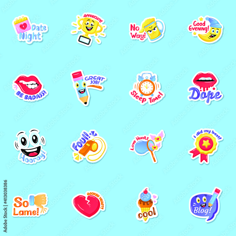 
Flat Funny Sticker Vectors in Editable Style
