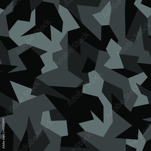 Geometric camouflage texture seamless pattern. Abstract modern military camo ornament for fabric and fashion print. Vector illustration.