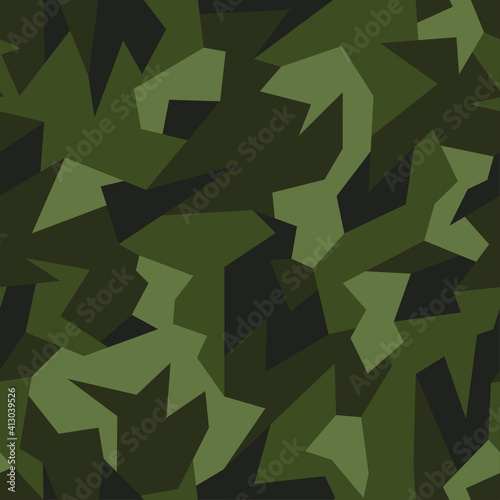 Geometric camouflage texture seamless pattern. Abstract modern military camo ornament for fabric and fashion print. Vector illustration.