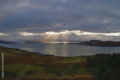 Rays of light over Altandhu and the Summer Isles, Ross and Cromarty, North West Coast of Scotland photo