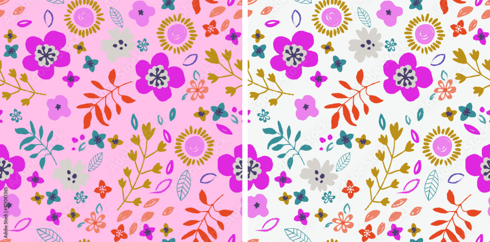 T-shirt and dress pattern design for girls. Floral pattern
