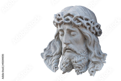 The face of Jesus Christ, the Son of God. A crown of thorns on his head