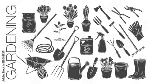 Gardening tools and plants