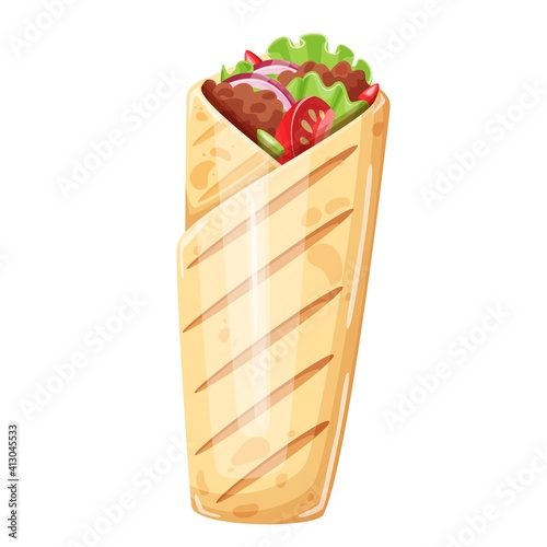 Shawarma or chicken wrap vector icon.