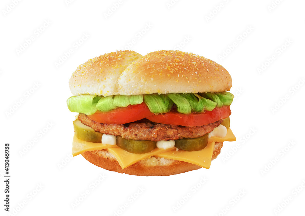 Fresh meat tasty burger isolated on white background Fresh meat tasty burger isolated on white background