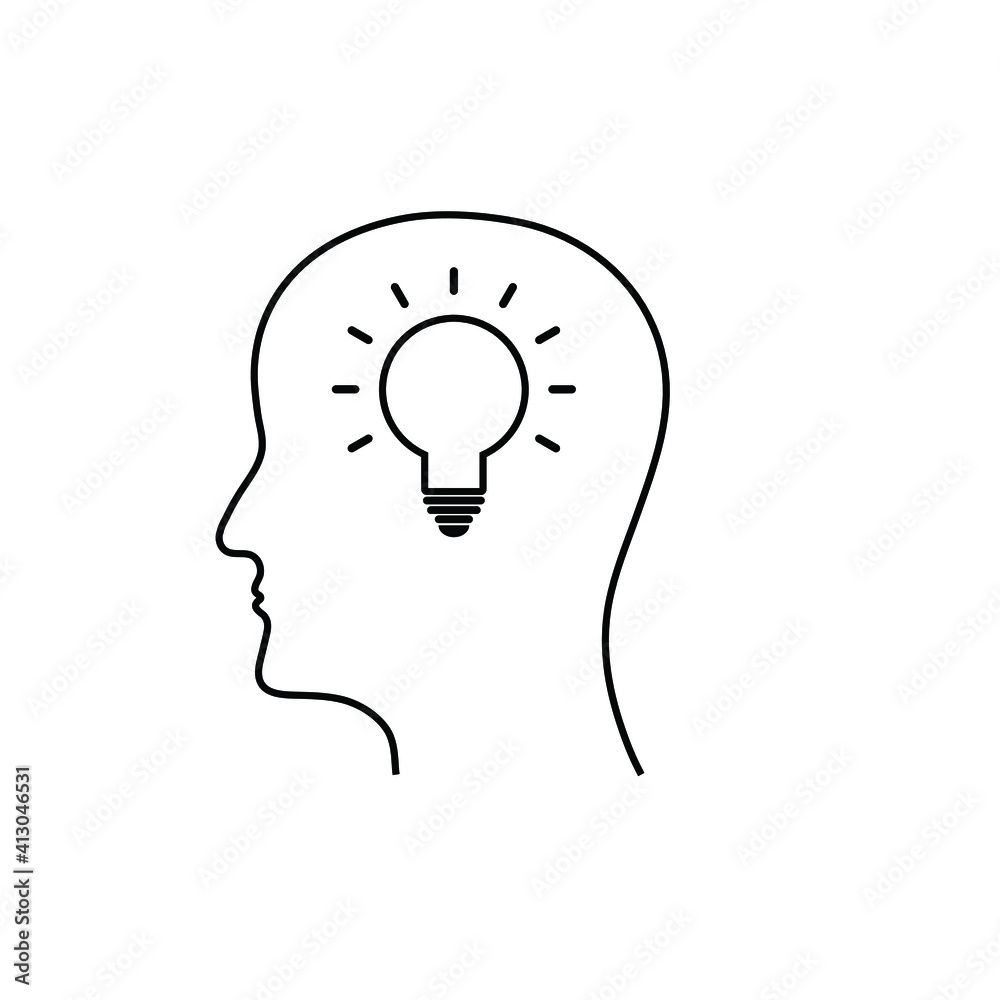 person with bulb icon. man head Businessman with bulb instead of the head person with bulb icon. man head Businessman with bulb instead of the head