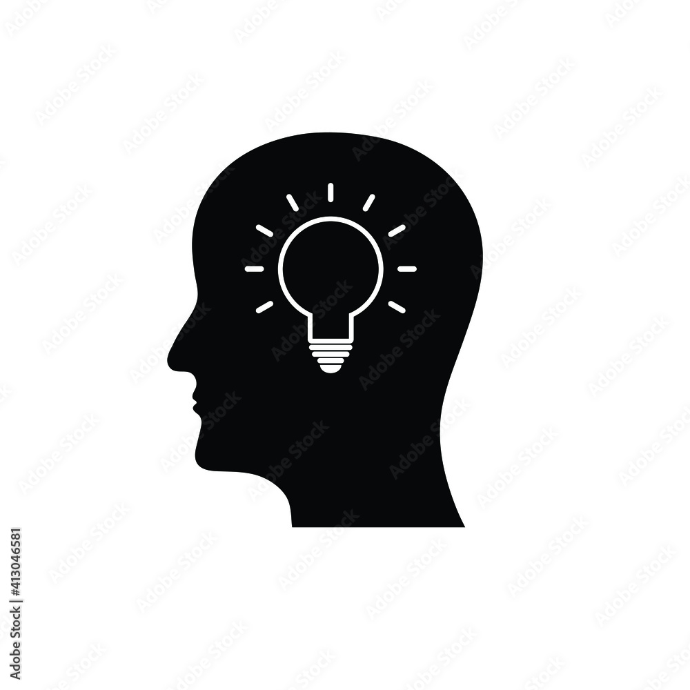 person with bulb icon. man head Businessman with bulb instead of the head person with bulb icon. man head Businessman with bulb instead of the head