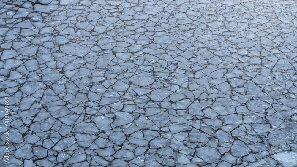 Large chunks of ice blocks forming a beautiful pattern, after the icebreaker ship passed by and crushed the densely packed ice. This is a necessity so that the sea traffic can continue in Stockholm.