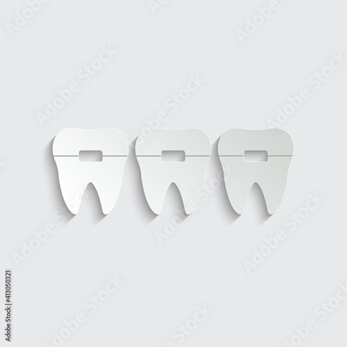 paper dental braces icon.  tooth icon