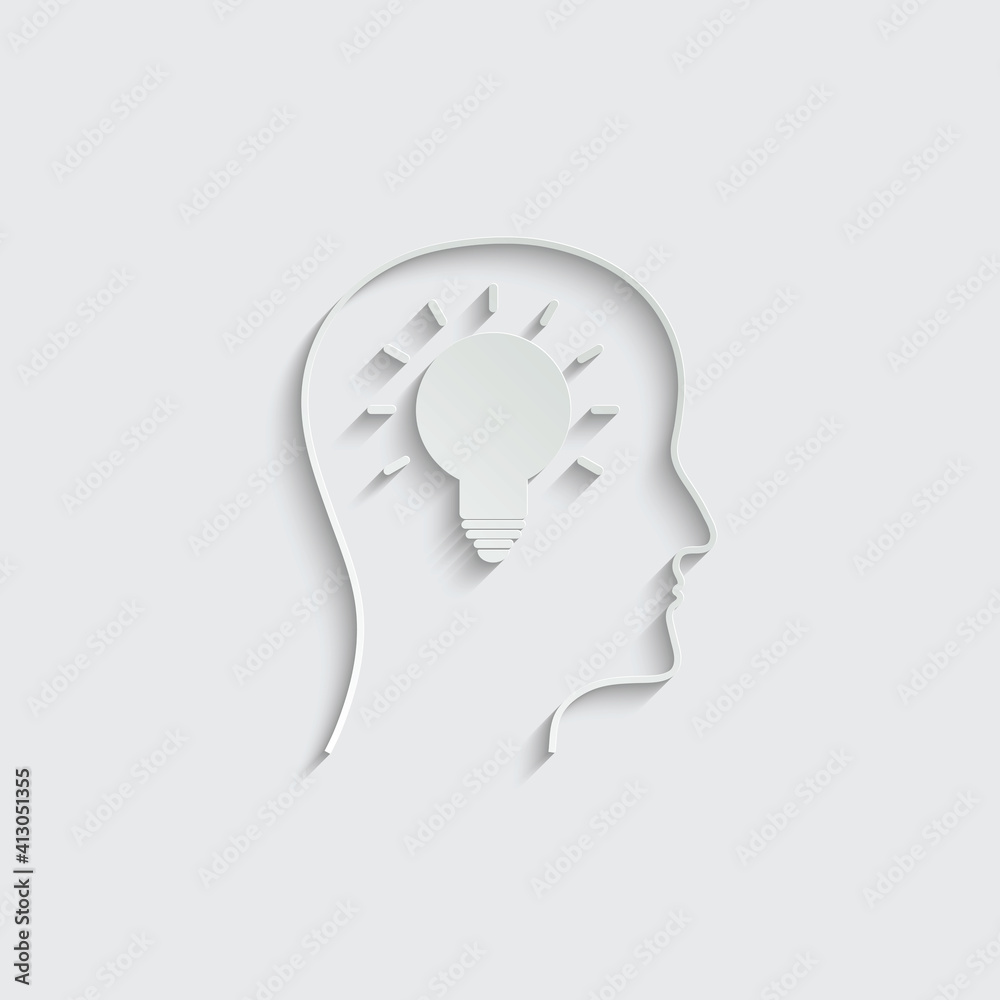 Paper person with bulb icon. man head Businessman with bulb instead of the head Paper person with bulb icon. man head Businessman with bulb instead of the head