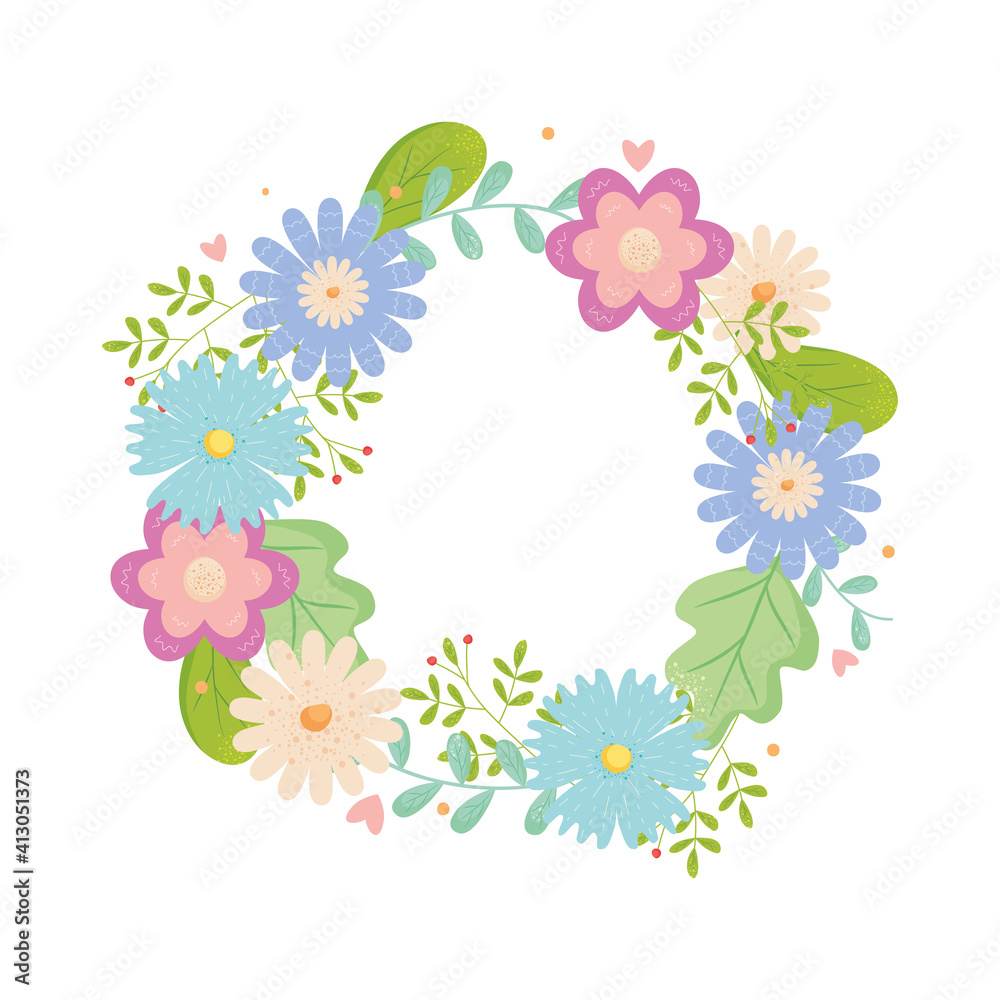 wreath of flowers and leaves, colorful design