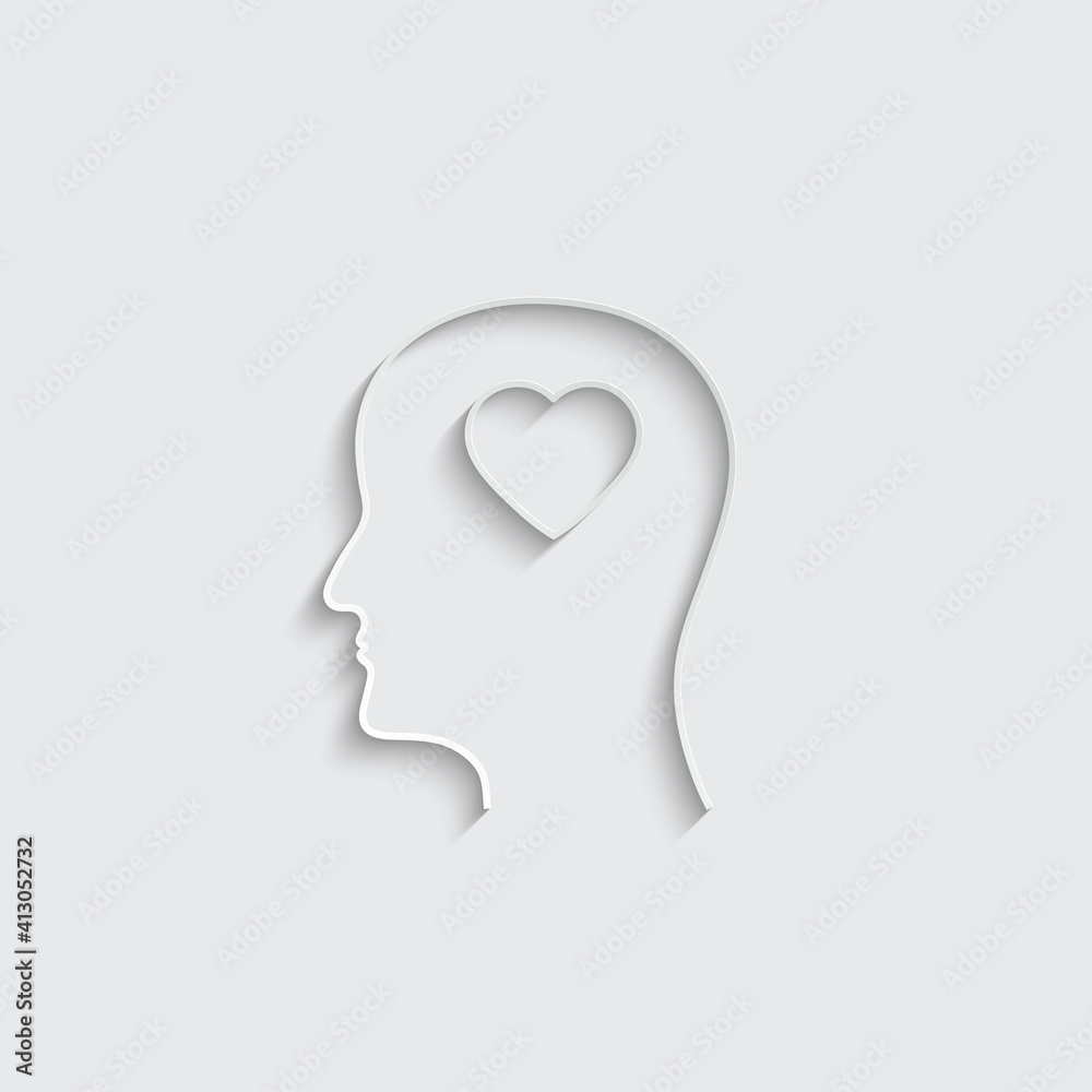 Paper head with heart icon. love sign vector