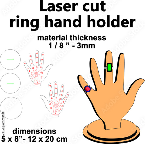 Laser cut design laser cutting pattern template jewelry ring hand holder stand display mdf wood acrylic home room decoration ornament