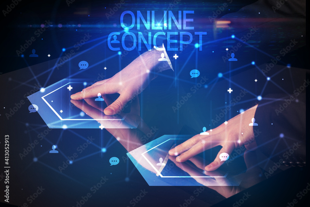 Navigating social networking with ONLINE CONCEPT inscription, new media concept