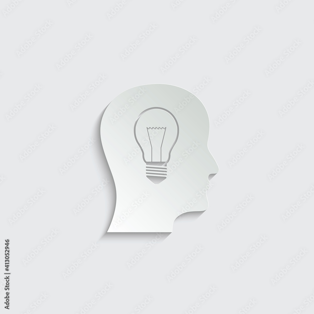 Paper person with bulb icon. man head Businessman with bulb instead of the head Paper person with bulb icon. man head Businessman with bulb instead of the head