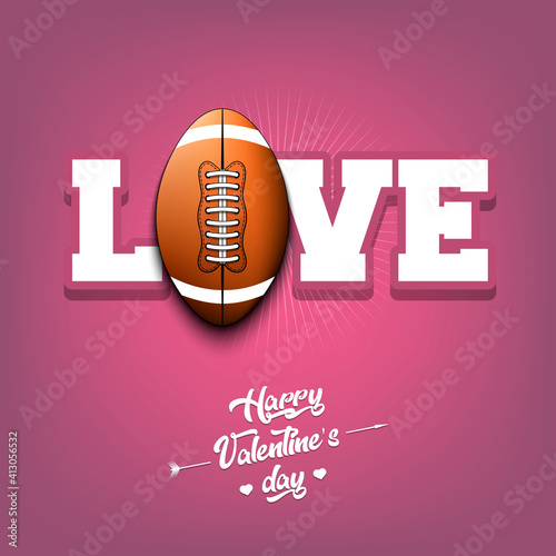 Happy Valentines Day. Love and football ball. Design pattern on the football theme for greeting card, logo, emblem, banner, poster, flyer, badges. Vector illustration