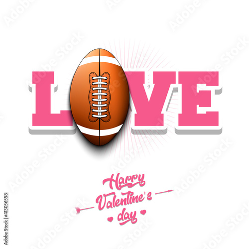 Happy Valentines Day. Love and football ball. Design pattern on the football theme for greeting card, logo, emblem, banner, poster, flyer, badges. Vector illustration