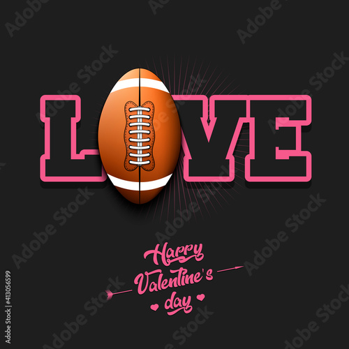 Happy Valentines Day. Love and football ball. Design pattern on the football theme for greeting card  logo  emblem  banner  poster  flyer  badges. Vector illustration