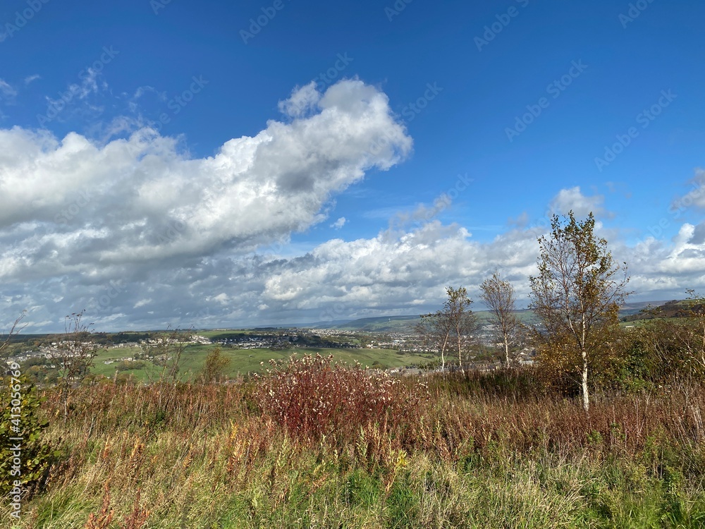 Landscape view, from the moors, looking over Haworth, and the Aire Valley