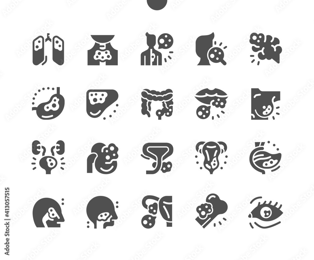 Cancer. Health, care, medical, medicine, disease, awareness. Brain, liver, lungs, trachea, bowel, cancer. Support, charity and help. Vector Solid Icons. Simple Pictogram Cancer. Health, care, medical, medicine, disease, awareness. Brain, liver, lungs, trachea, bowel, cancer. Support, charity and help. Vector Solid Icons. Simple Pictogram