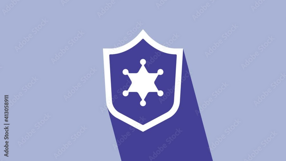 White Police badge icon isolated on purple background. Sheriff badge sign. 4K Video motion graphic animation White Police badge icon isolated on purple background. Sheriff badge sign. 4K Video motion graphic animation