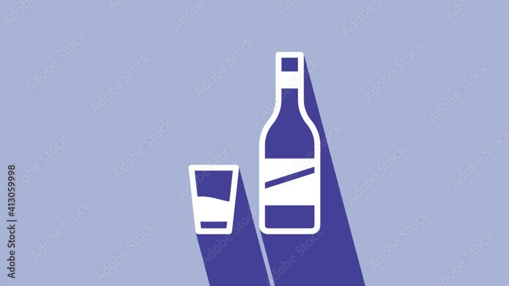 White Bottle of vodka with glass icon isolated on purple background. 4K Video motion graphic animation White Bottle of vodka with glass icon isolated on purple background. 4K Video motion graphic animation