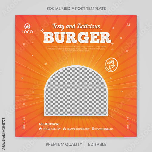 Fast-food burger or social media template design
