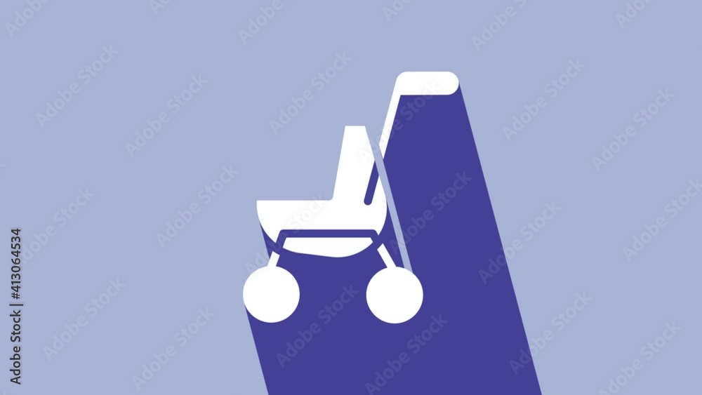 White Baby stroller icon isolated on purple background. Baby carriage, buggy, pram, stroller, wheel. 4K Video motion graphic animation White Baby stroller icon isolated on purple background. Baby carriage, buggy, pram, stroller, wheel. 4K Video motion graphic animation