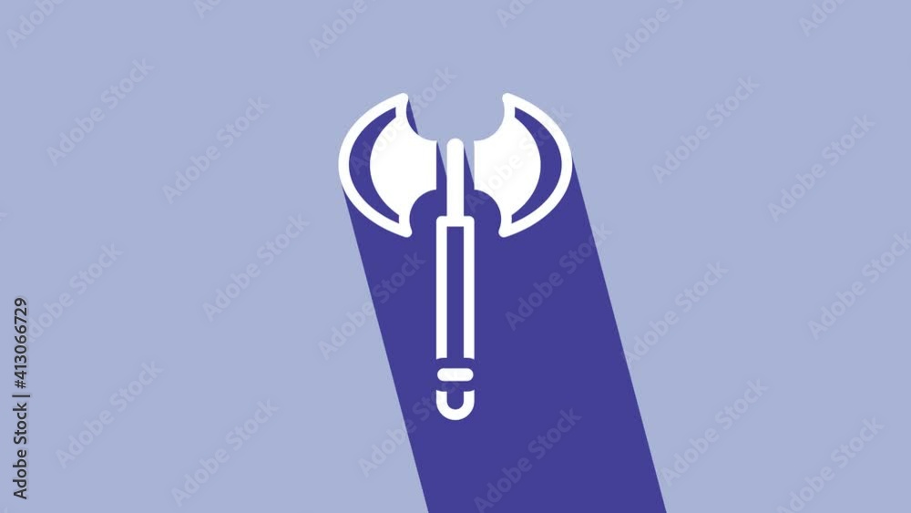 White Medieval axe icon isolated on purple background. Battle axe, executioner axe. Medieval weapon. 4K Video motion graphic animation White Medieval axe icon isolated on purple background. Battle axe, executioner axe. Medieval weapon. 4K Video motion graphic animation