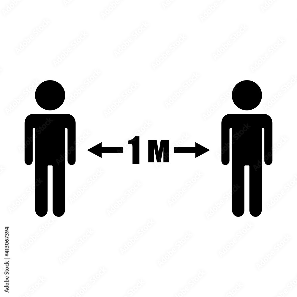 Social distance. Keep social distance vector icon. Icon for 1 meters distance between masked people. Social distance icon in flat style. Icon isolated. Vector illustration. Social distance. Keep social distance vector icon. Icon for 1 meters distance between masked people. Social distance icon in flat style. Icon isolated. Vector illustration.