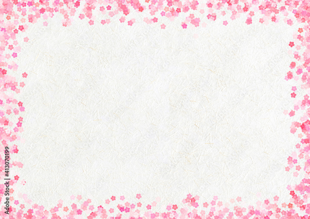Image of frame with cherry blossom pattern on top, bottom, left and right Image of frame with cherry blossom pattern on top, bottom, left and right