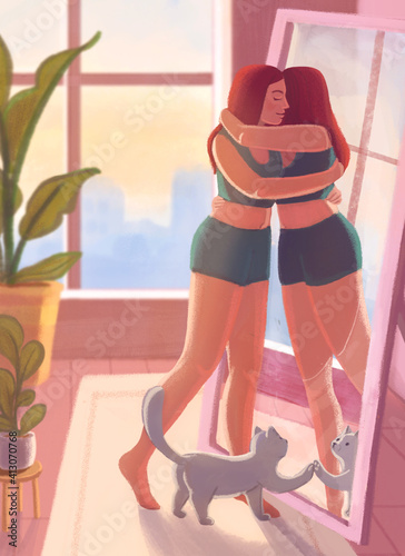 beautiful illustration about self love, bodypositivity and acception photo