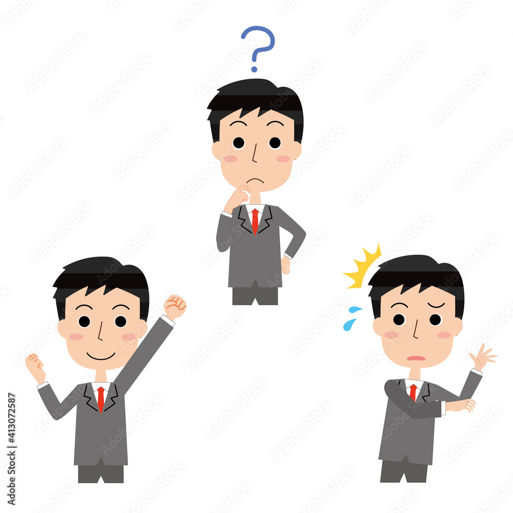 スーツを着た男性会社員のポーズイラストセット スーツを着た男性会社員のポーズイラストセット