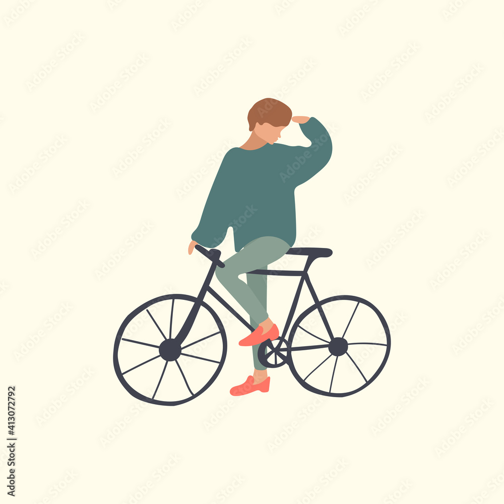 Hipster girl with the bike, flat design. Bike ride Hipster girl with the bike, flat design. Bike ride