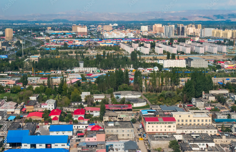Aerial view of Yining, Xinjiang Province, China