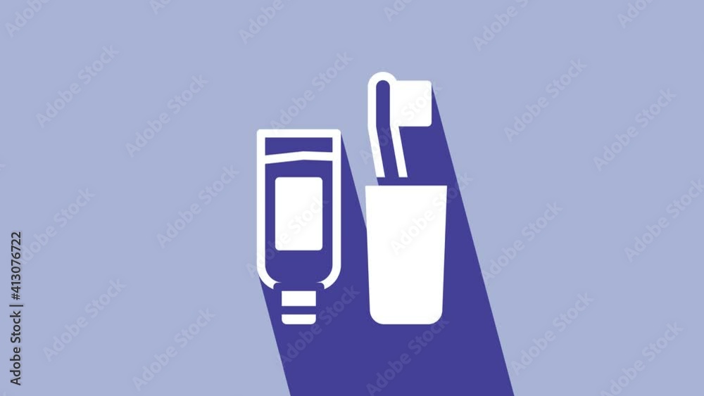 White Toothbrush and tube of toothpaste icon isolated on purple background. Disposable bathroom supplies. 4K Video motion graphic animation White Toothbrush and tube of toothpaste icon isolated on purple background. Disposable bathroom supplies. 4K Video motion graphic animation