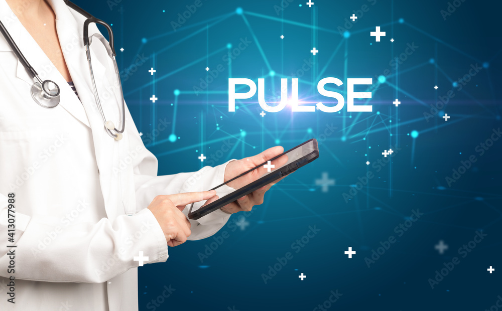 Doctor fills out medical record with PULSE inscription, medical concept Doctor fills out medical record with PULSE inscription, medical concept