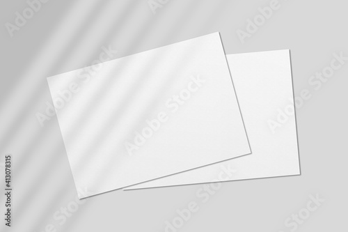 Realistic blank A4 landscape flyer brochure for mockup. Paper or poster illustration with shadow overlay. 3D Render.